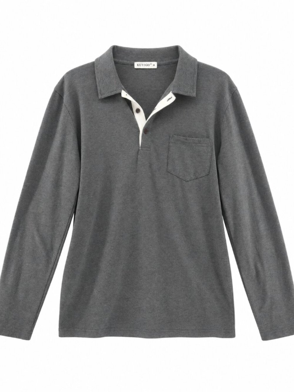 KUYIGO, Men's Long Sleeve Polo Shirt, Charcoal Grey, Size M